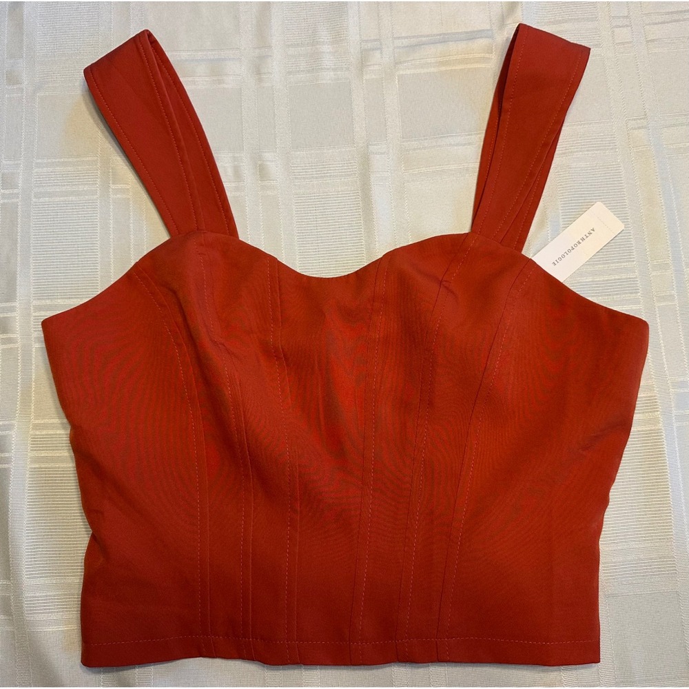 Anthropologie Top Womens M Red Sunday in Brooklyn Corset Bustier Crop Zipper